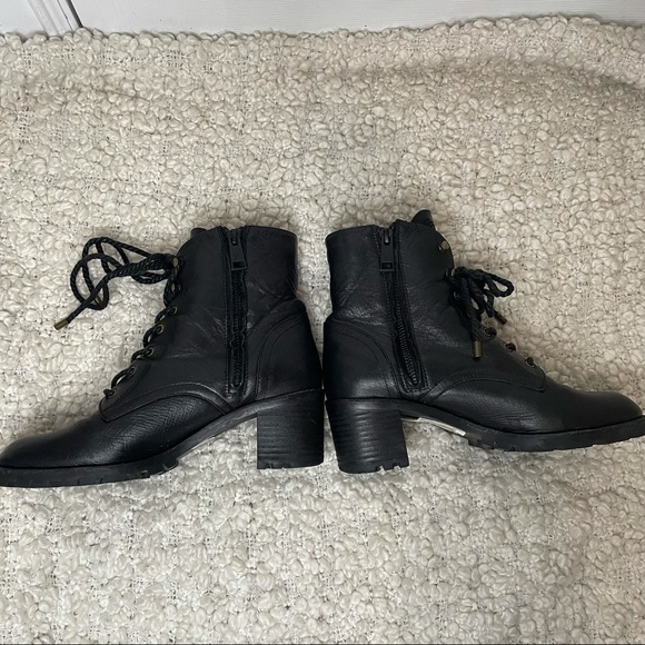 𝅺JOIE Black Leather Lacy Up Chunky Heeled Combat Boots 37 - Picture 6 of 10